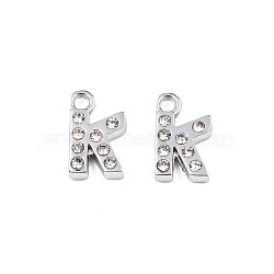 304 Stainless Steel Charms, with Crystal Rhinestone, Letter, Letter.K, 10~10.5x2~8x2mm, Hole: 1.2mm(STAS-N095-137K)