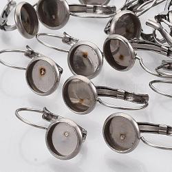 Tarnish Resistant Flat Round Tray Smooth Surface 304 Stainless Steel Leverback Earring Findings, Stainless Steel Color, Tray: 8mm, 19x10mm, Pin: 0.8mm(STAS-R065-64)