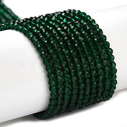 Transparent Glass Beads Strands, Faceted Round, Dark Green, 2x2mm, Hole: 0.6mm, about 184pcs/strand, 14.49''(36.8cm)(GLAA-H021-03-15)