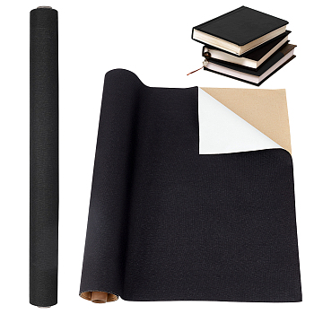 1 Sheet Rectangle Linen Fabric, with Paper Back, for Book Binding, Black, 100x43x0.05cm