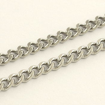 304 Stainless Steel Curb Chains, with Spool, Unwelded, Faceted, Stainless Steel Color, 6x4x1mm, about 32.8 Feet(10m)/roll