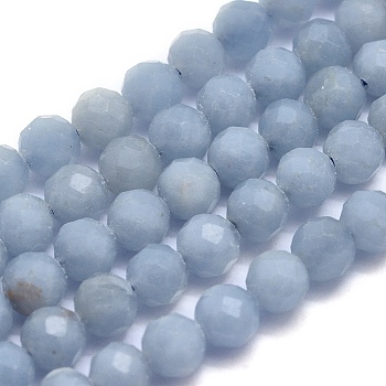 Natural Angelite Beads Strands, Anhydrite Beads, Round, Faceted, Frosted, 4mm, Hole: 0.8mm, about 97pcs/strand, 15.5 inch(39.5cm)