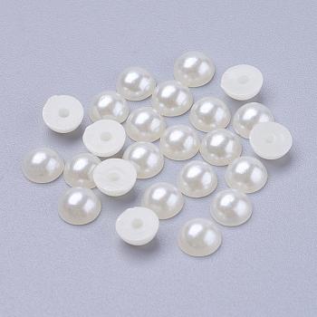 Half Round Domed Imitated Pearl Acrylic Cabochons, Creamy White, 18x9mm