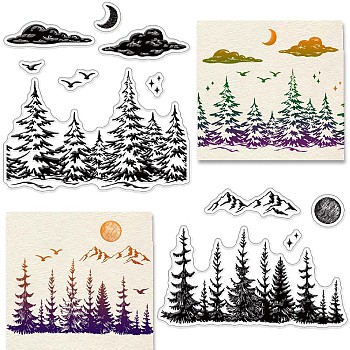 PVC Plastic Stamps, for DIY Scrapbooking, Photo Album Decorative, Cards Making, Stamp Sheets, Mountain & Forest, 160x110x3mm