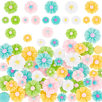 Elite 90Pcs 15 Styles Opaque Resin Cabochons, Flower, Mixed Color, 14~24x5~6mm, 6pcs/style