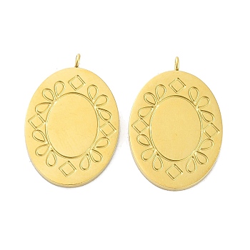 Ion Plating(IP) 316L Surgical Stainless Steel Pendants, Oval with Flower Charm, Real 18K Gold Plated, 26x18x1.5mm, Hole: 1.8mm