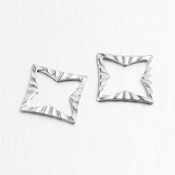 304 Stainless Steel Charms, Rhombus, Stainless Steel Color, 13x13x0.5mm, Hole: 9.5mm