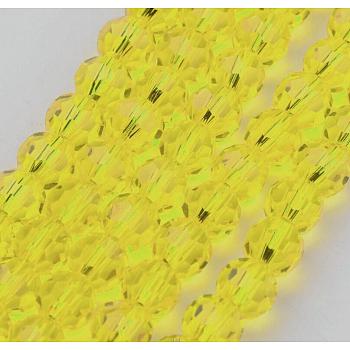 Transparent Glass Bead Strands, Imitate Austrian Crystal, Faceted(32 Facets), Round, Yellow, 8mm, Hole: 1mm, about 70~72pcs/strand, 20~21 inch