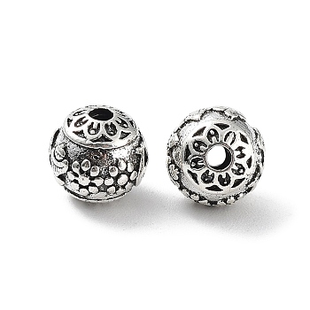 Brass Beads, Rondelle with Flower, Antique Silver, 7.5x8x6mm, Hole: 1.6mm