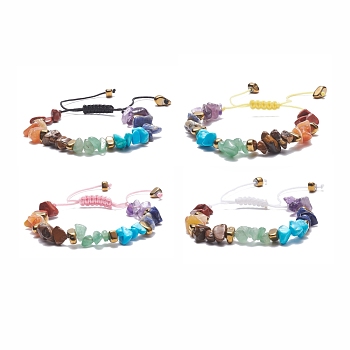 Natural & Synthetic Mixed Gemstone Chips Braided Bead Bracelet, 7 Chakra Yoga Adjustable Bracelet for Women, Mixed Color, Inner Diameter: 1-3/4~0.33 inch(4.5~8.5cm)