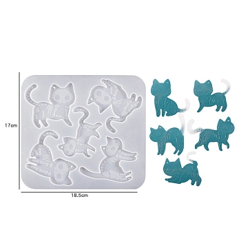 Halloween Cat Skeleton DIY Silicone Pendant Molds, Resin Casting Molds, for UV Resin, Epoxy Resin Jewelry Making, White, 185x170x6mm