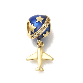 Brass Blue Enamel European Dangle Charms, Barrel with Plane Large Hole Pendants, Real 16K Gold Plated, 22x8.5x11mm, Hole: 4.5mm