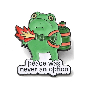 Alloy Brooches, Peace was Never an Option Frog Enamel Pins for Clothes Backpack, Lime Green, 33x27mm