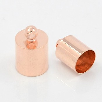 Brass Cord Ends, End Caps, Rose Gold, 8x4mm, Hole: 1mm, Inner Diameter: 3mm