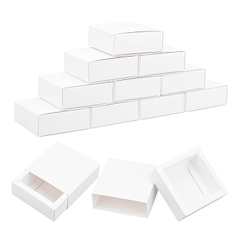 Foldable Paper Drawer Boxes, Sliding Gift Boxes, Square, White, 8.3x8.3x3.2cm