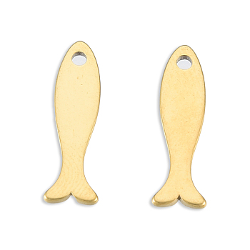 Ion Plating(IP) 201 Stainless Steel Charms, Fish, Real 18K Gold Plated, 15x4.5x1mm, Hole: 1.2mm