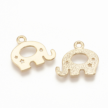 Brass Charms, Elephant, Nickel Free, Real 18K Gold Plated, 11.5x13x1mm, Hole: 1mm