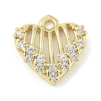 Valentine's Day Brass Micro Pave Cubic Zirconia Pendant
s, Long-Lasting Plated, Heart Charms, Real 14K Gold Plated, 12x11.5x3mm, Hole: 1.4mm