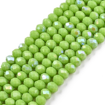 Electroplate Opaque Solid Color Glass Beads Strands, Half Rainbow Plated, Faceted, Rondelle, Yellow Green, 2.9~3.3x2mm, Hole: 0.8mm, about 148~150pcs/strand, 39.5~40cm