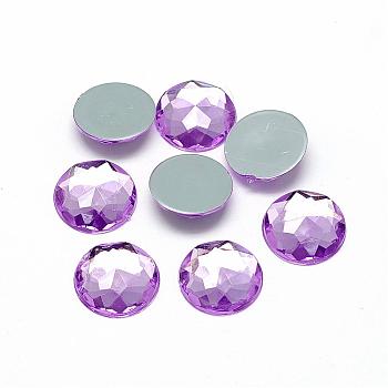 Acrylic Rhinestone Flat Back Cabochons, Faceted, Bottom Silver Plated, Half Round/Dome, Medium Purple, 14x4mm