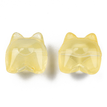 Transparent Spray Painted Glass Beads, Bear, Gold, 13x13x9mm, Hole: 1.2mm