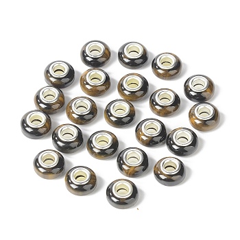 Rondelle Resin European Beads, Large Hole Beads, Imitation Stones, with Silver Tone Brass Double Cores, Peru, 13.5x8mm, Hole: 5mm