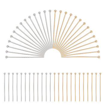 200Pcs 2 Styles 304 Stainless Steel Ball Head Pins, Golden & Stainless Steel Color, 30~30.5mm, Pin: 0.7~0.8mm, Head: 1.9~2mm, 100pcs/style