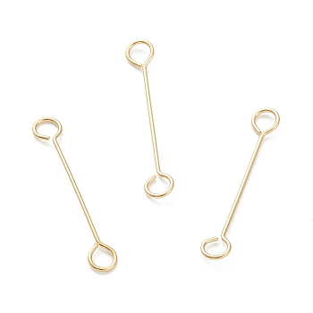 316 Surgical Stainless Steel Eye Pins, Double Sided Eye Pins, Real 18K Gold Plated, 15x2.5x0.4mm, Hole: 1.5mm