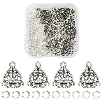 20Pcs Tibetan Style Alloy Chandelier Component Links, Triangle, with 100Pcs Jump Rings, Antique Silver, Link: 22x18.5x1.5mm, Hole: 1.6mm & 1.8mm