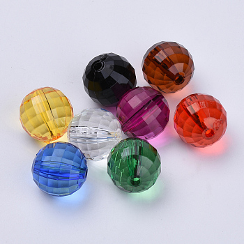 Transparent Acrylic Beads, Faceted, Round, Mixed Color, 18x18mm, Hole: 2.7mm, about 145pcs/500g