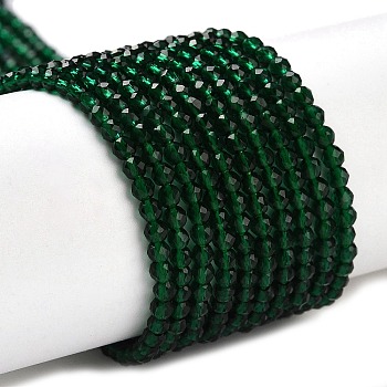 Transparent Glass Beads Strands, Faceted Round, Dark Green, 2x2mm, Hole: 0.6mm, about 184pcs/strand, 14.49''(36.8cm)