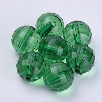 Transparent Acrylic Beads, Faceted, Round, Dark Green, 10x10mm, Hole: 1.9mm, about 878pcs/500g