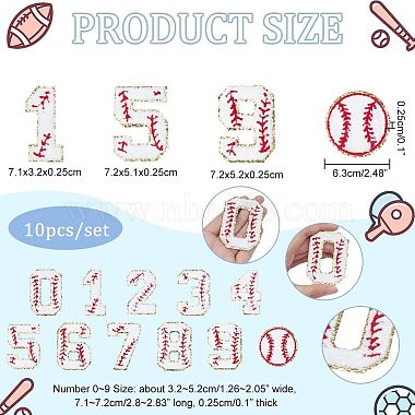 11Pcs Number 0~9 & Flat Tennis Shaped Towel Embroidery Style Cotton Iron on/Sew on Patches(DIY-NB0007-60)-3