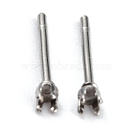 304 Stainless Steel Stud Earring Settings, Prong Earring Settings, Flat Round, Stainless Steel Color, Fit for 2mm Rhinestone, 2mm, Pin: 0.8mm(STAS-B004-05P-E)