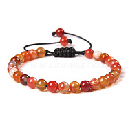 Natural Red Agate Round Bead Adjustable Braided Bracelets, 6mm(UO3136-1)