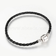 Imitation Leather European Style Bracelet Making, with Brass Clasps, Black, 7-5/8 inch(195mm)x3mm(MAK-R011-02B)