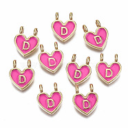 Alloy Enamel Charms, Cadmium Free & Lead Free, Heart with Initial Letters, Light Gold, Deep Pink, Letter.D, 14.5x11.5x4.5mm, Hole: 2mm(X-ENAM-T012-02D-RS)