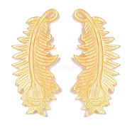 Natural Yellow Shell Carved Pendants, Feather Charms, Gold, 36x15.5x2.5mm, Hole: 2.5x1mm(SSHEL-C012-15)