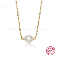 925 Sterling Silver Pearl Pendants Necklaces, Satellite Chains Necklaces, Real 18K Gold Plated, 15.75 inch(40cm)(PT5886-2)