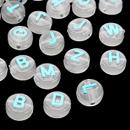 Luminous Acrylic Beads, Horizontal Hole, Flat Round with Random Mixed Letters, Dodger Blue, 10x6mm, Hole: 2mm, about 1365~1437pcs/455g(LACR-Q003-001A)