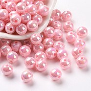 Opaque Acrylic Beads, AB Color Plated, Round, Pearl Pink, 8x7mm, Hole: 2mm, about 1745pcs/500g(MACR-S370-D8mm-A01)
