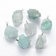 Natural Fluorite Pendants, with Brass Findings, Nuggets, Platinum, 45~50x25~40x14~25mm, Hole: 3~5mm(G-Q993-03)