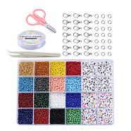 DIY Dangle Jewelry Making Kits, Including Glass Seed & Acrylic Beads, Zinc Alloy Lobster Claw Clasps, Stainless Steel Scissors & Manicure Nail Tweezers, Elastic Crystal Thread and Iron Rings, Mixed Color, 3mm, Hole: 1mm, 192g/set(DIY-YW0002-35)