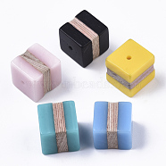 Resin & Wood Beads, Cube, Mixed Color, 15.5x15.5x15.5mm, Hole: 1.8mm(RESI-R427-04)