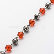 Handmade Round Glass Beads Chains for Necklaces Bracelets Making, with Iron Eye Pin, Unwelded, Orange Red, 39.3 inch, about 42sets/strand(AJEW-JB00082-04)