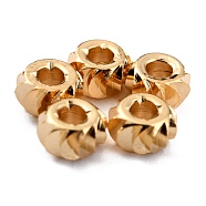 Brass Beads, Long-Lasting Plated, Corrugated Rondelle, Real 24K Gold Plated, 4x2mm, Hole: 1.4mm(KK-O133-302B-G)