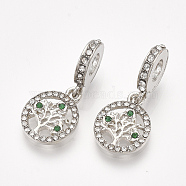 Alloy European Dangle Charms, with Rhinestone, Large Hole Pendants, Flat Round with Tree, Crystal, 26mm, Hole: 4.5mm(MPDL-S066-068)