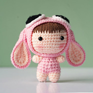 DIY Cartoon Doll Pendant Decoration Crochet Kit(without Instruction), Including Plastic Doll Eyes, Cotton Thread, Crochet Hook Needle, Knit Needle, Locking Stitch Marker, Cartoon Pattern, 12x6cm(SENE-PW0003-080A)