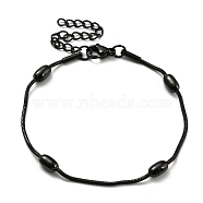304 Stainless Steel Round Snake Chain Bracelet with Oval Beaded, Electrophoresis Black, 6-5/8 inch(16.8cm)(BJEW-E088-03EB)