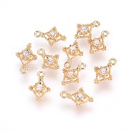 Brass Cubic Zirconia Pendants, Nickel Free, Real 18K Gold Plated, Rhombus, 10x6x3mm, Hole: 1mm(X-KK-T014-106G)